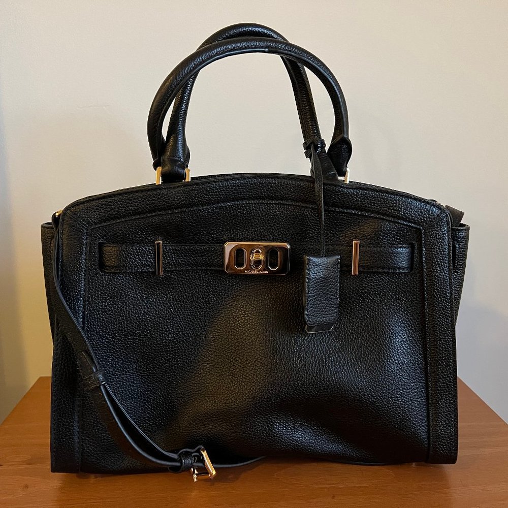 Michael Kors Black Soft Grained Leather Satchel Handbag